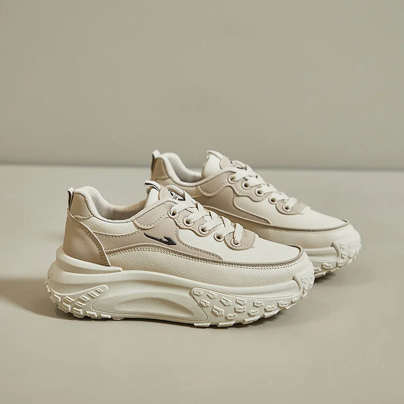 Spring PU Leather Women Shoes Fashion Breathable Female Sneakers Thick-Soled Increase Breathable Sports Casual Size 35-40