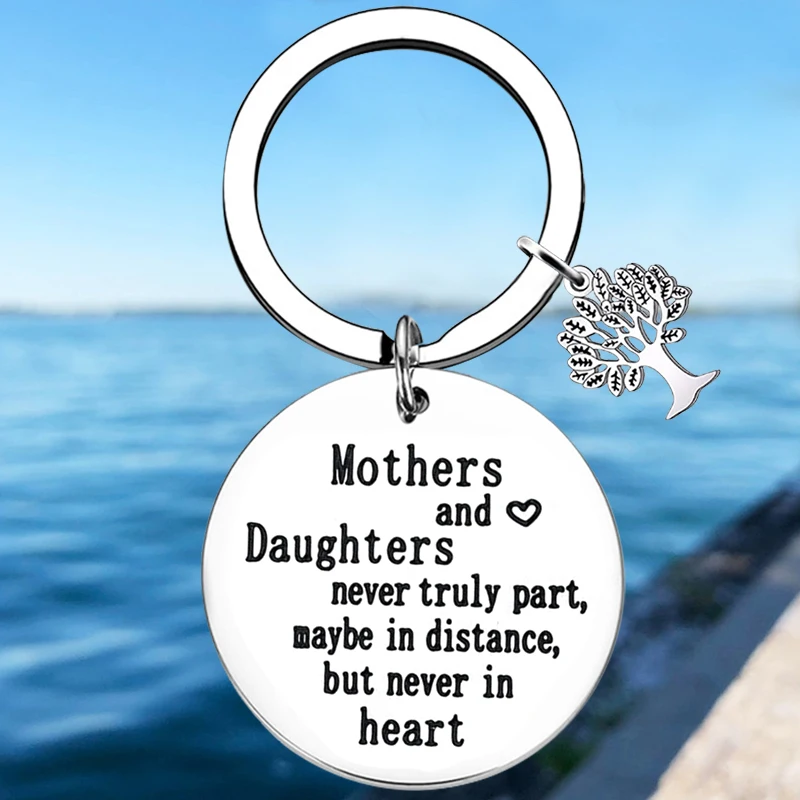 Mother Daughter Gift Keychain Pendant Metal Family Tree Key Chain Mothers and Daughters Never Truly Part, Maybe In Distance