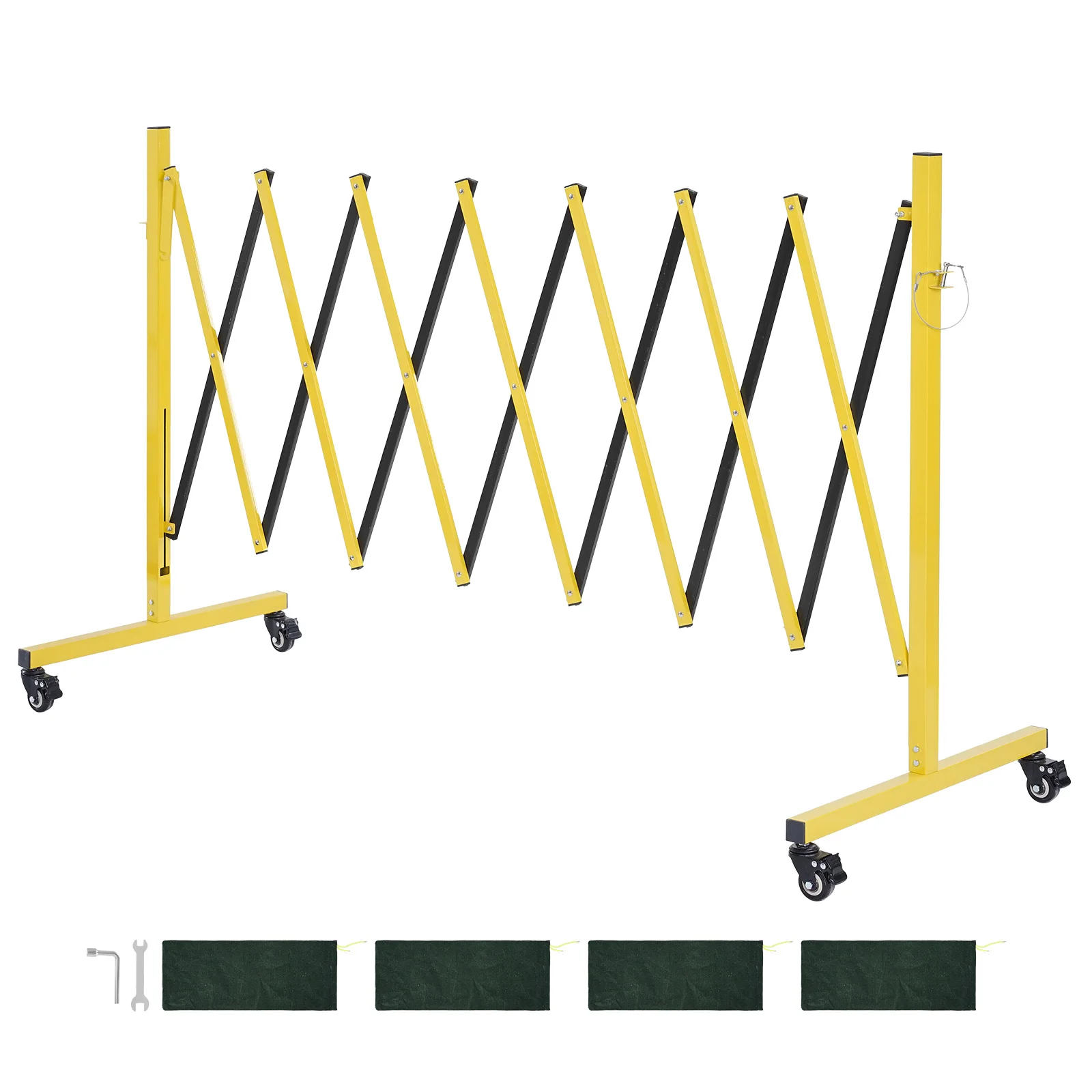 Industrial Expandable Barricade, 12FT Expandable Safety Barrier, Flaxible Mobile Barricade with Locking Casters, Portable Folding Security Gate Traffic Fence for Driveway Warehouse Elevator