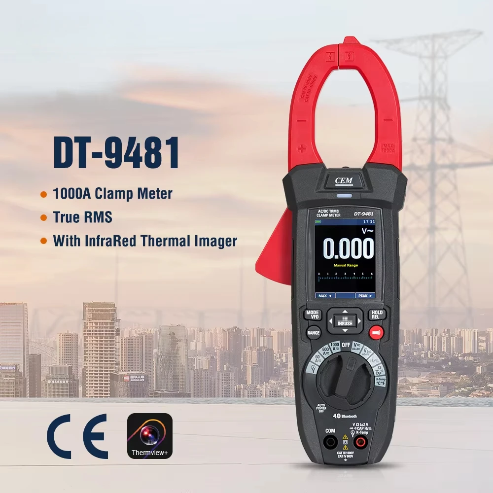 CEM True-RMS Clamp Meter With Temperature&Capacitance, Measure AC/DC Current 1000A, AC/DC Voltage 1000V, Measure Resistance 4KΩ