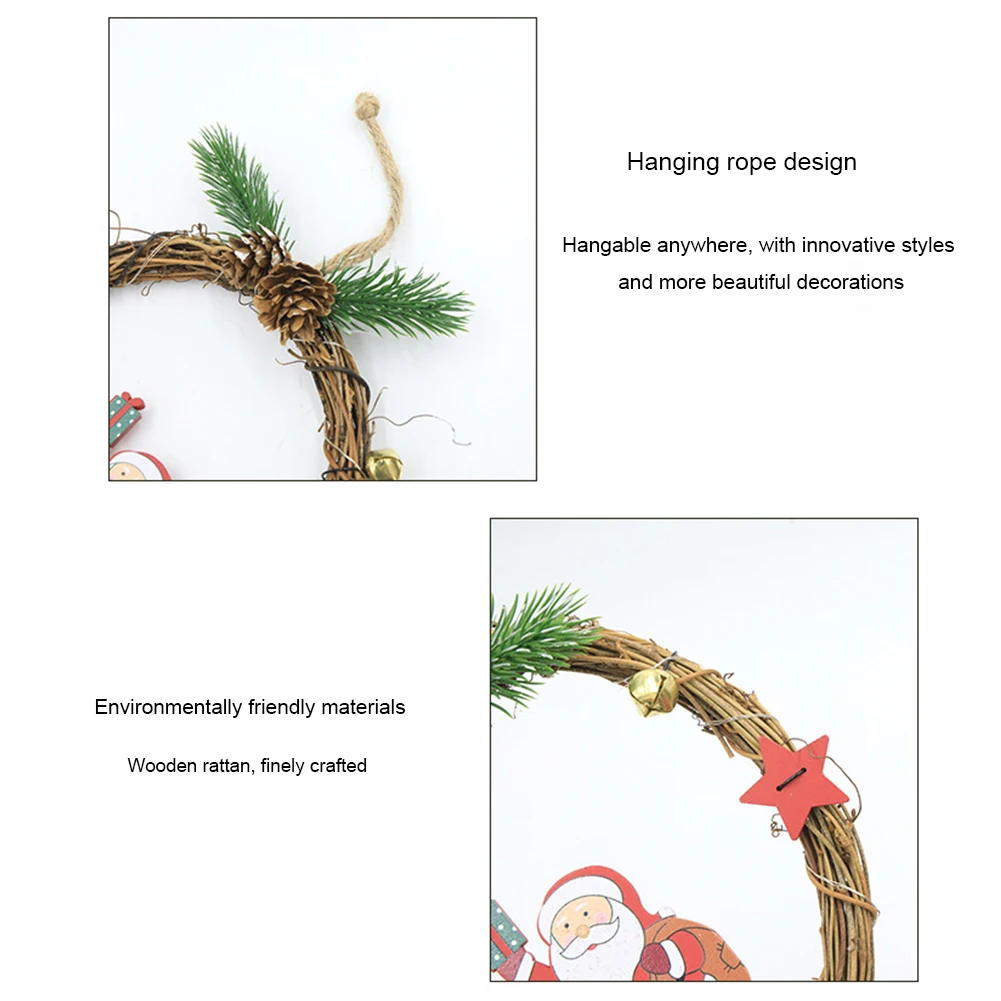 Corona de Navidad de Papá Noel, colgante decorativo para pared, puerta, ventana, ciervo, muñeco de nieve, decoración colgante para árbol de Navidad, Festival de vacaciones