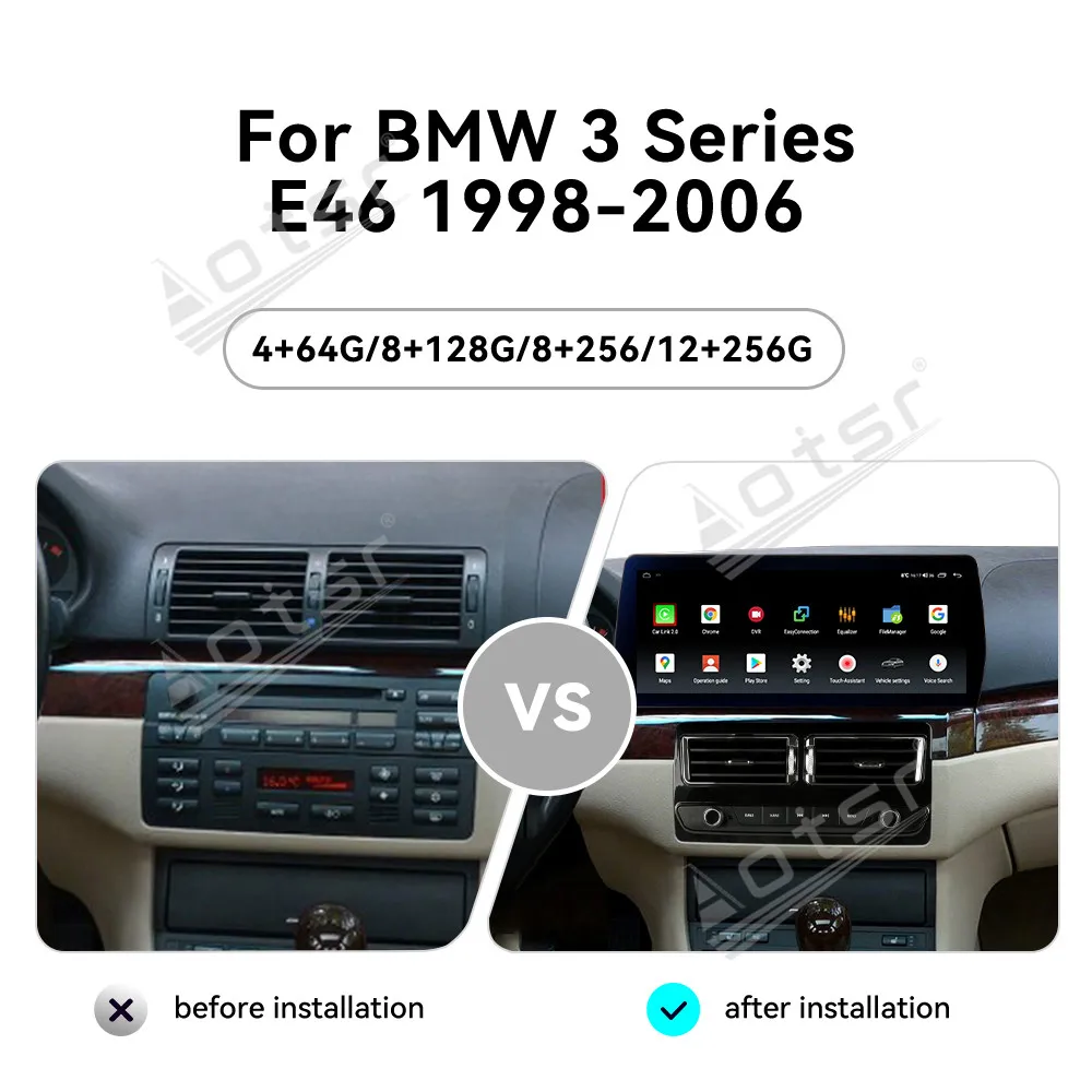 12.3 Inch HD screen GPS Navigation Carplay Car Radio Android 13 For BMW 3 Series E46 1998-2006 Car Multimedia Upgrade Accessory