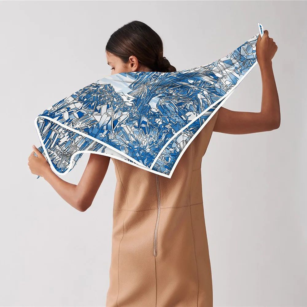 90cm Twill Silk Scarf Head Shawl Luxury Brand Geometric Horse Print Square Scarves Women Hijabs Bandana Foulard Neckerchief