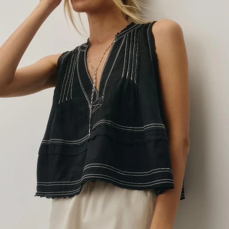 Frauen Y2k bestickt Blumen Swing Crop Tank Top Sommer V-Ausschnitt Leinen Ausgehen abgeschnitten Weste Beachwear