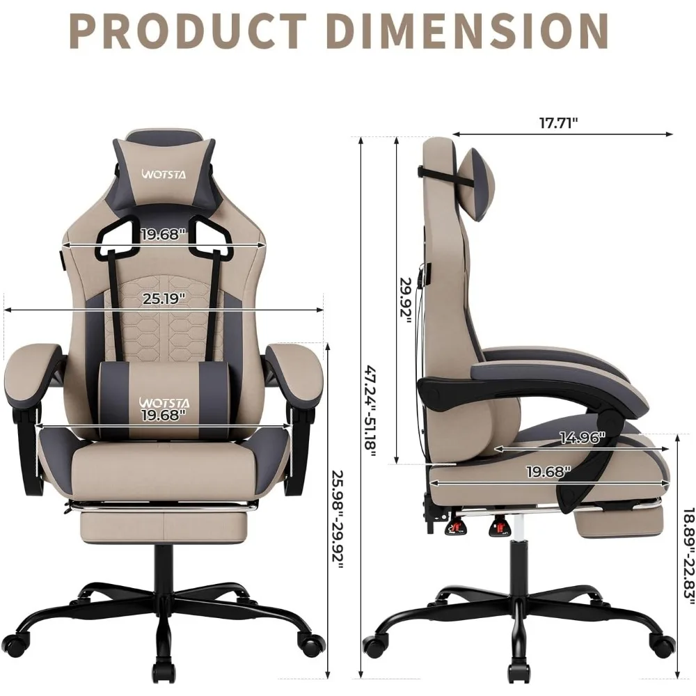 Ergonomic Gaming Chair with Massage, Footrest and Lumbar Support, High Back, 300LBS Comfort (Grey) view 2