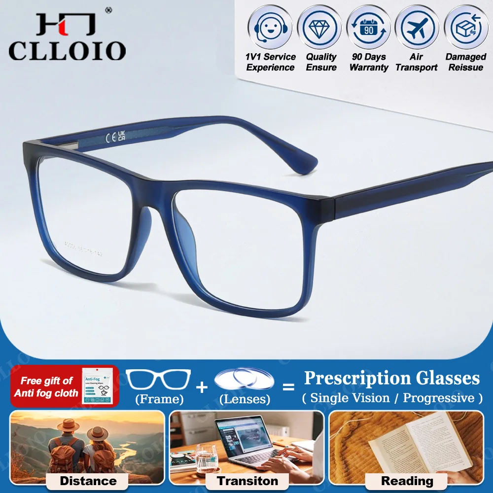 

CLLOIO Simple Square Large Frame Myopia Prescription Men Business Anti Blue Light Progressive Photochromic Outdoor Eyeglasses