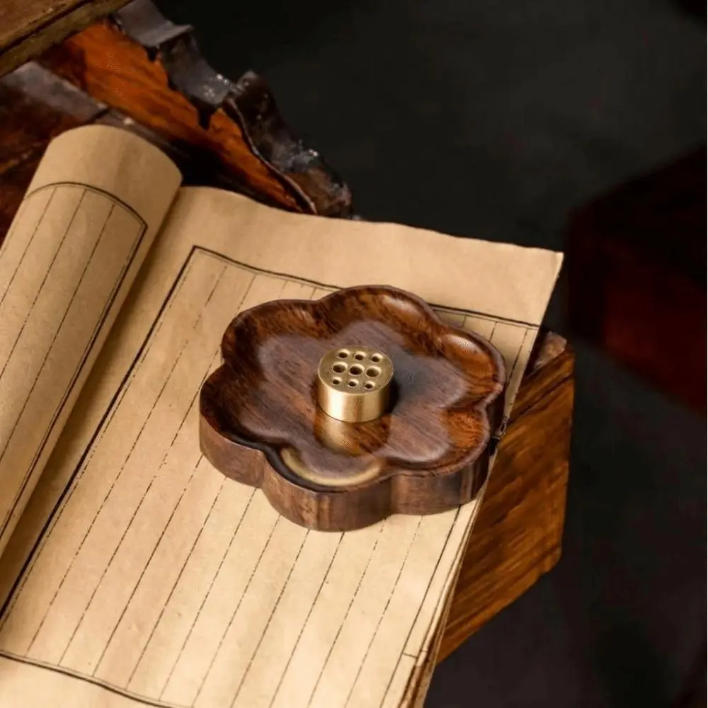 Plum/Cherry Blossom Wooden Incense Holder Retro Handmade Sakura Incense Insertion Sturdy Decorative Mosquito Incense Holder