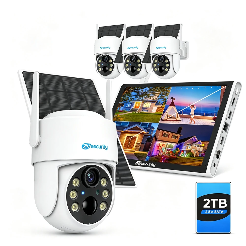 Outdoor Wireless Solar CCTV Surveillance Set 4PCS 4MP Battery Powered Cameras 8CH NVR System with 10