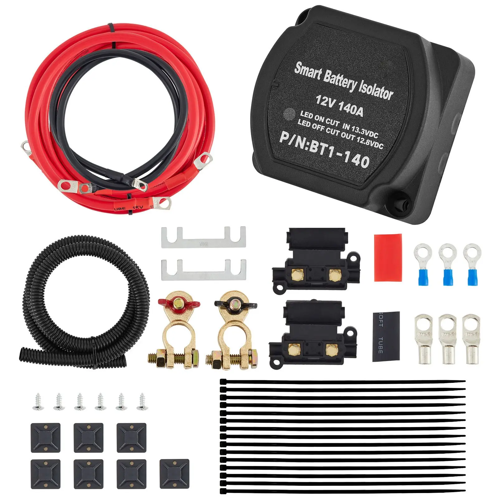Dual Battery Isolation Kit, 6M 12V, Auto Split Charge Relay System with 140AMP VSR, Fits RVs, Marine Crafts, Cars, Trucks