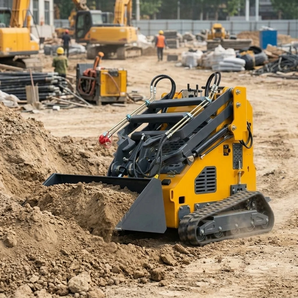 4WD Mini Compact Skid Steer Loader Quick Attach Hydraulic Drive Loader For Soil Moving Garden Tasks Implements Support