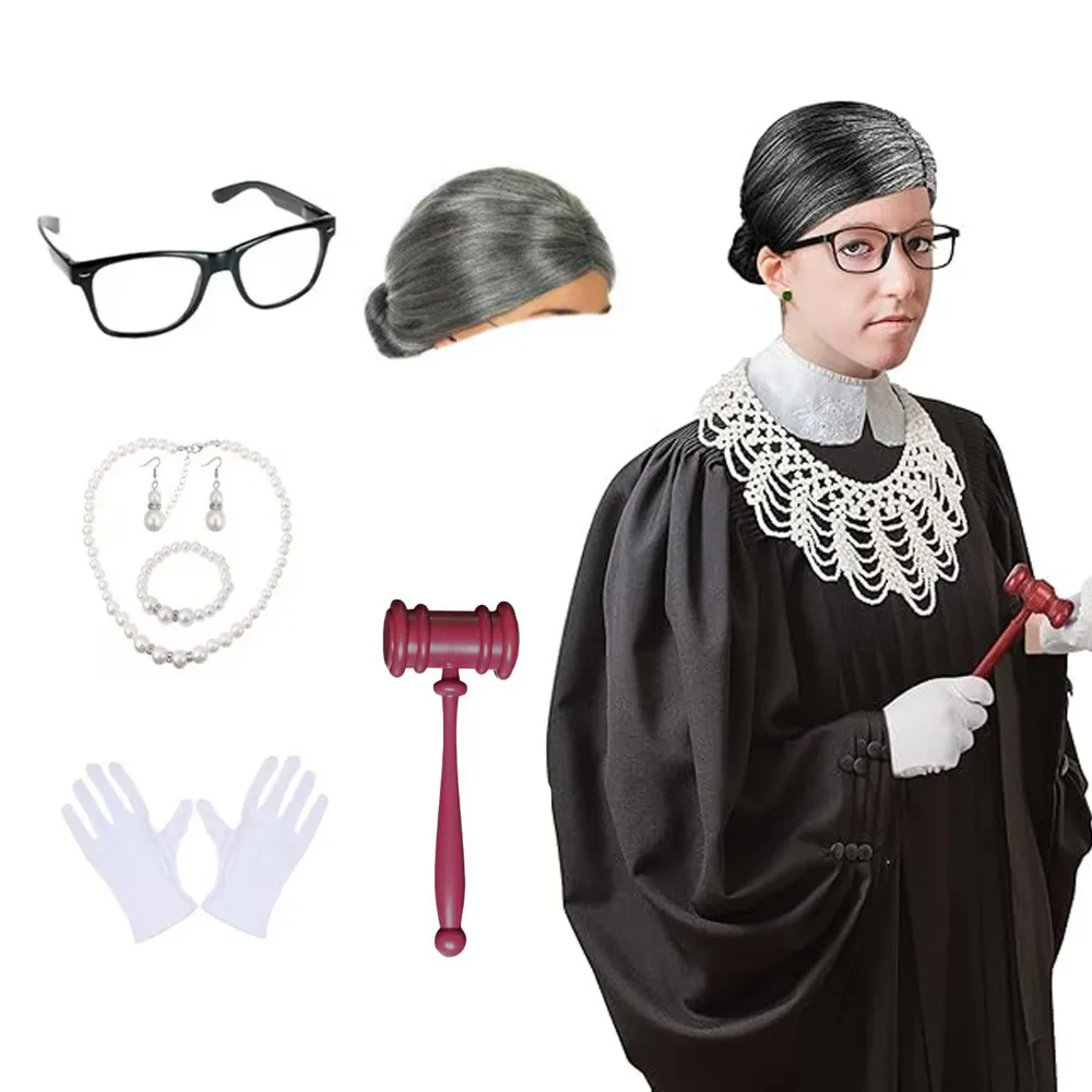 

PESENAR Хэллоуин костюм судьи аксессуар воротник судьи халат серый парик очки серьги ожерелье для Хэллоуина косплей