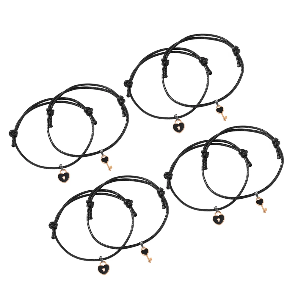 

8Pcs Girls Romantic Bracelets Heart Adjustable Alloy Wrist Jewelry for Women Fashionable Couple Accessory Black