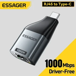 Essager RJ45 To Type C Ethernet  Adapter 100/1000Mbps Type C Connector For iPhone 15 Desktop Laptop TV Box Nas Projector Adapter