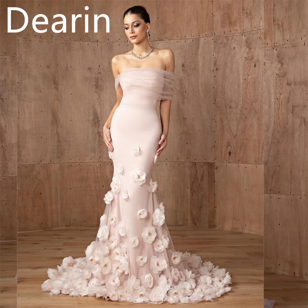 Customized Women Evening Gown Formal VSheath Floor Length Skirts 3D Rose Flower Tulle Bespoke Occasion Dresses Prom Dress