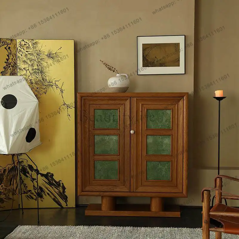 French Pre-Aged Solid Wood Bedroom Home White Oak Storage Cabinet Modern Entryway Shoe Cabinet