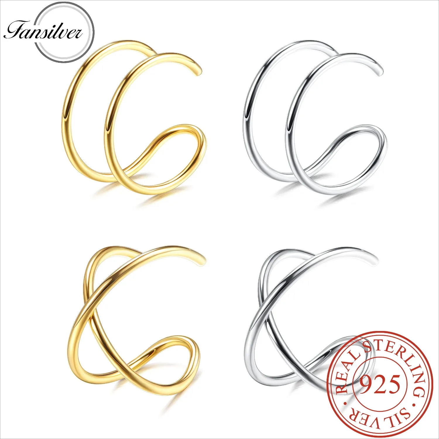 

Fansilver 1Pc 925 Sterling Silver Ear Cuffs for Women 14K Gold Plated Adjustable Ear Cuffs Non Piercing Earring Helix Jewellry