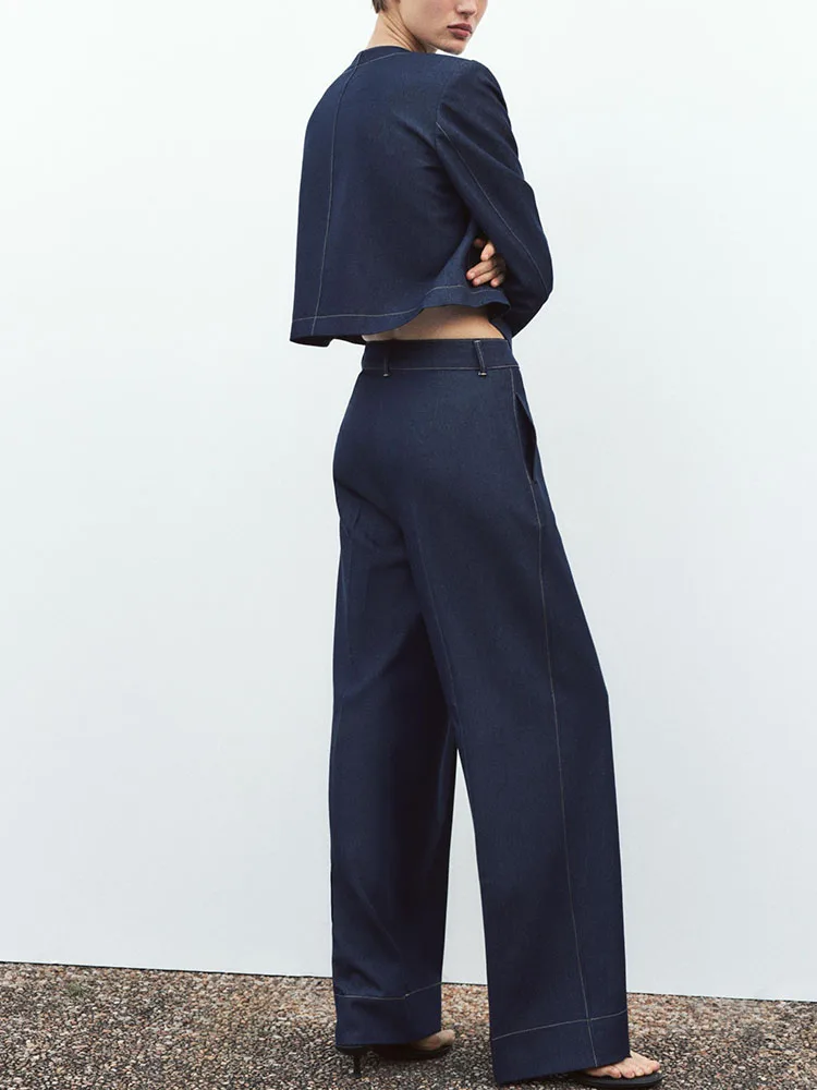 Spring New Arrival Women's Long Sleeve Jacket Simple Long Pants Fashion Set round Neck Button up Style ZA2025