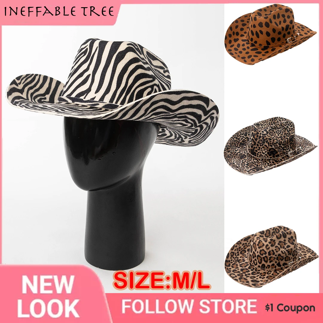 M/L Size Leopard Pattern Pure Wool Fedoras Hats for Men Women Party Western Cowboy Upturned Brim Jazz Hat Panama Chapeau Femme