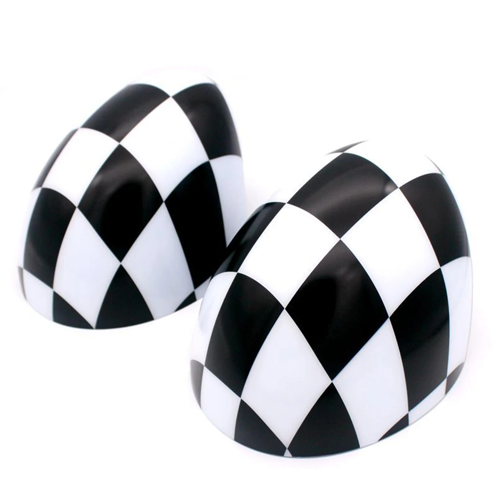 Car Checkered Mirror Caps Covers for BMW MINI Cooper R55 R56 R57 with Auto Powerfolding Mirrors Only