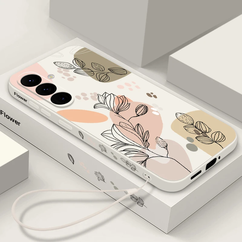 Creative Flower Lanyard Case For Samsung Galaxy S24 S25 S23 S22 Ultra S21 S20 FE A56 A52 A53 A54 A15 A35 A55 5G Soft Cover Coque