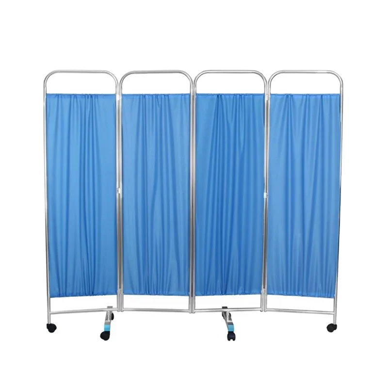 

BR-BS05 Stainless Steel 6 Wheels 4 Folding Ward Movable Clinic Hospital Equipment Waterproof Medical Curtain Screen