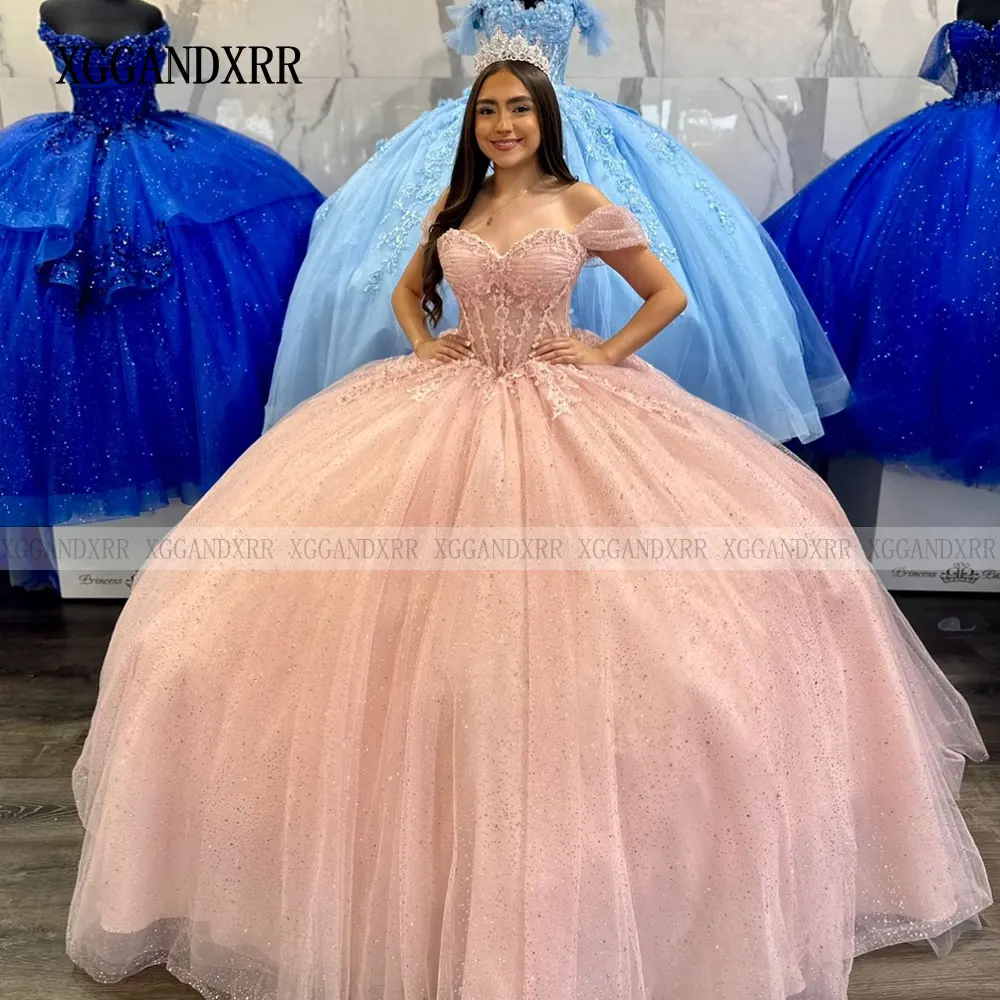 Robe De bal rose personnalisée, épaules dénudées, robes De Quinceanera, chérie, fleur, douce 16, robe De concours De 15 Anos, 2026
