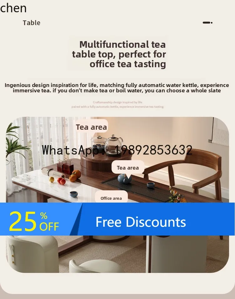 

Home Balcony Tea Table Black Walnut Slate Solid Wood Tea Table and Chair