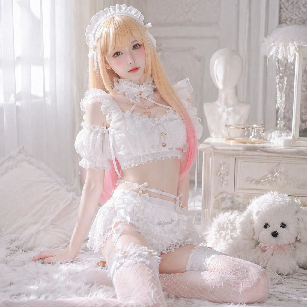 

White milk maid Cosplay Costume Anime Character Full Outfit for Cos Photos Stage Show