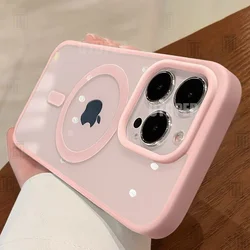 Yeni pembe şeffaf akrilik kılıf iPhone 16 15 14 13 12 11 Pro Max 16 artı sert darbeye güçlü manyetik Magsafe kapak