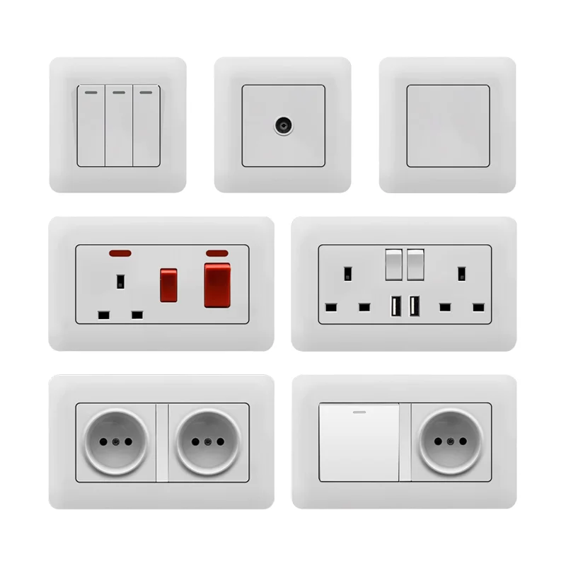 

EU/UK/RU Standard USB Single Socket Switch 1Gang 1Way White Wall Light Switch Power Double Sockets TV Telephone Computer Outlets