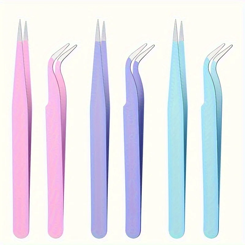 다기능 직선 및 곡선형 스테인레스 스틸 핀셋, 속눈썹 연장 및 이식 도구 2개/세트