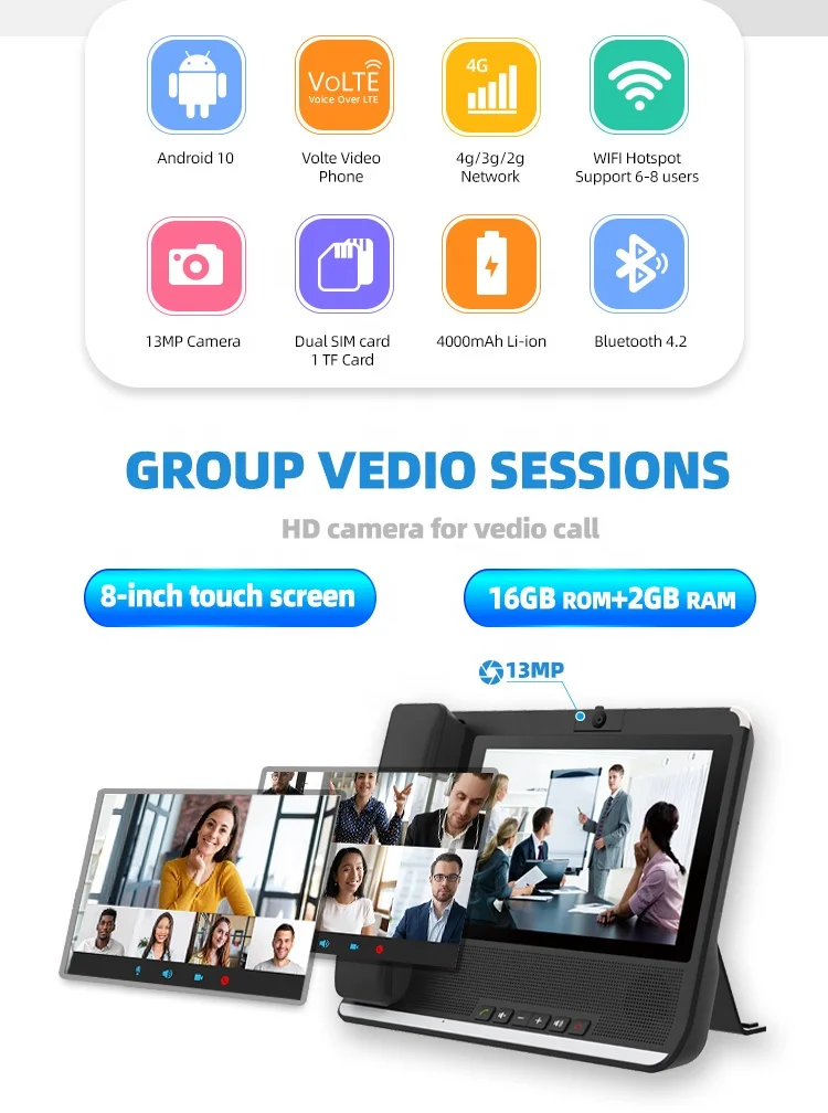 4g Lte Volte Wifi BT Hotspot Smart Android fixo sem fio desktop telefone vídeo telefone sem fio