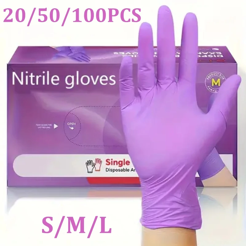 

50/100PCS Violet Nitrile Gloves Disposable Purple 5Mil Food Grade Household Gloves for Women Cleaning Gardening Kitchen Gloves