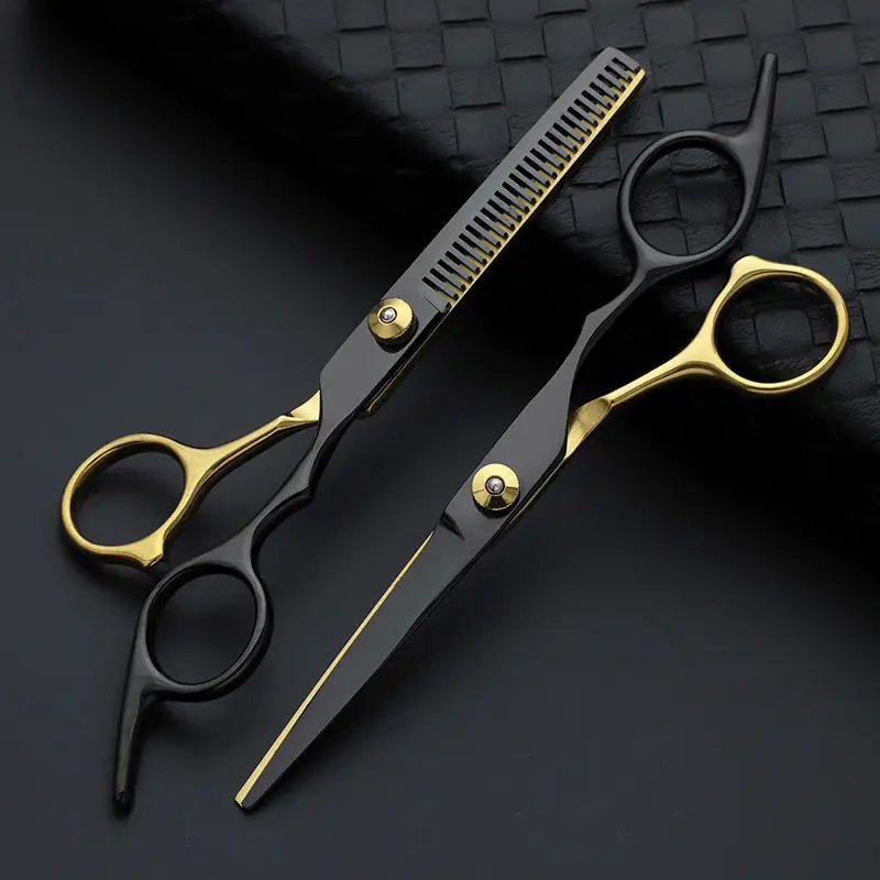 Professionelle Haarschneideschere, Haarschneideschere für Zuhause/Friseursalon, Effilierschere aus Edelstahl, Schwarz-Gold – Detail 6