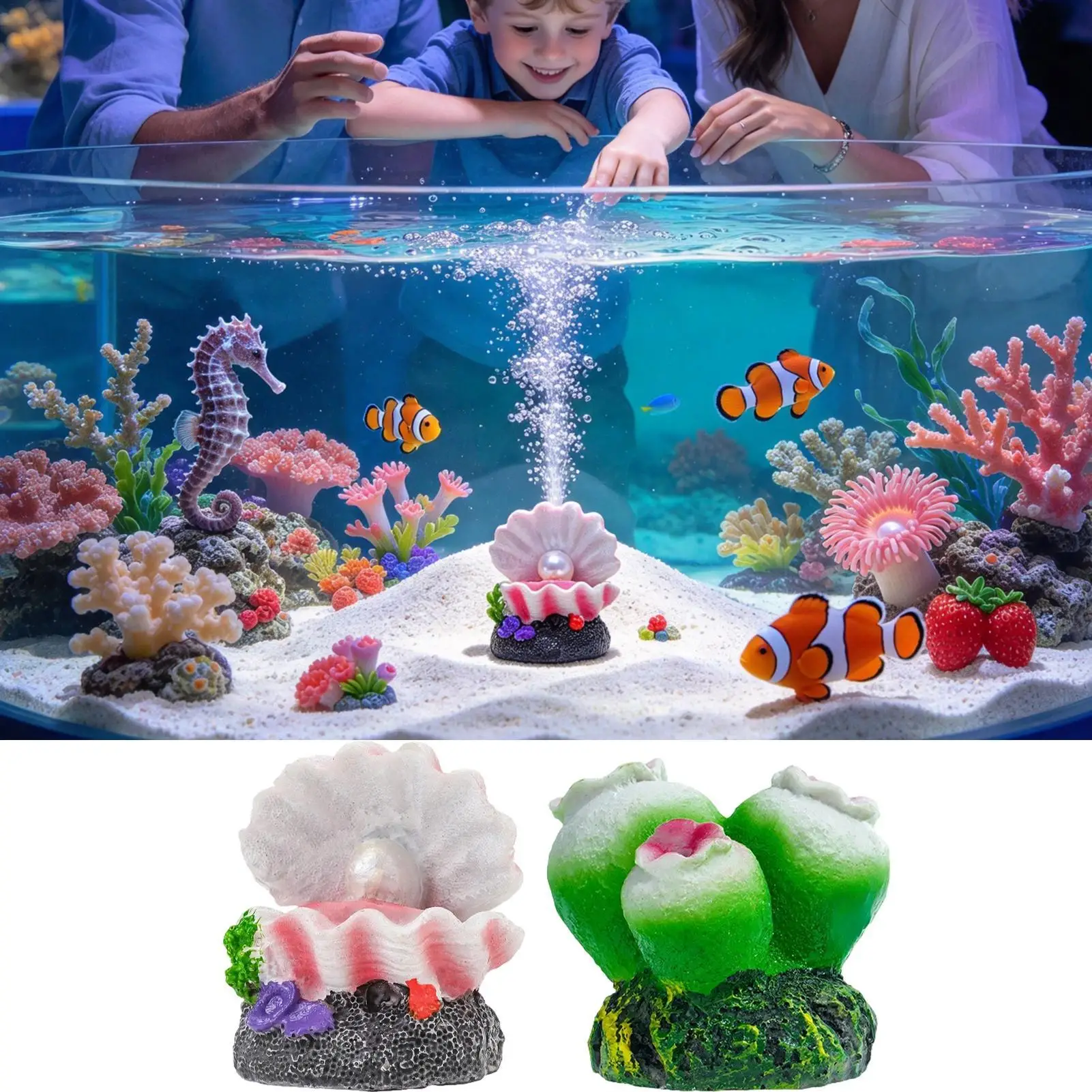 Aquarium Bubbler Decorations Small Shell Resin Fake Decorative Toys Shrimp Cave Fish Tank Accessories for Reptile Turtle Crab