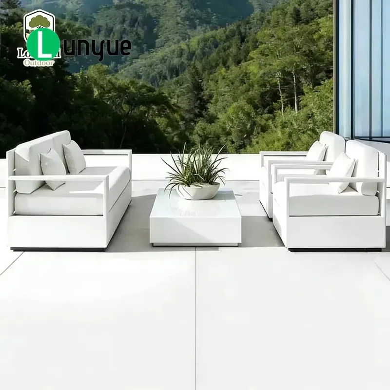 Modern Aluminum Garden Sofa Set Waterproof Rust Proof Outdoor Seating with Quick Drying Cushions for Courtyard Hotel Patio