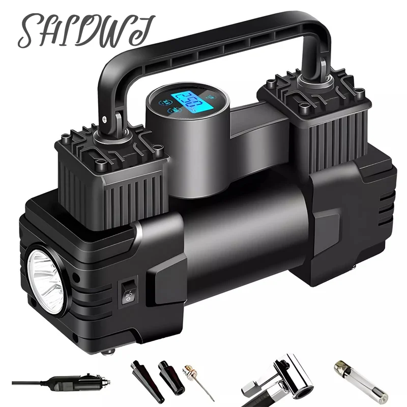 

12V 150PSI Electric Tire Inflator With Pressure Gauge Auto Inflatable Pump Dual Cylinder Heavy Duty Tire Inflator With LED Light