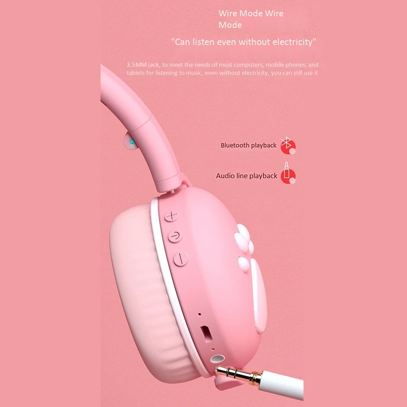 Cute Bluetooth 5.0 Headset Macarons Cat Ears HIFI Foldable 7.1 Surround Sound Headset Live Voice Call