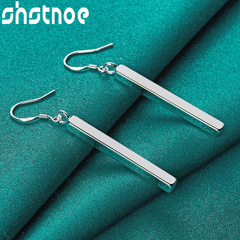 SHSTONE 925 Sterling Silver Christmas Gift Square Pillar Drop Earrings For Women Party Engagement Wedding Fashion Charm Jewelry