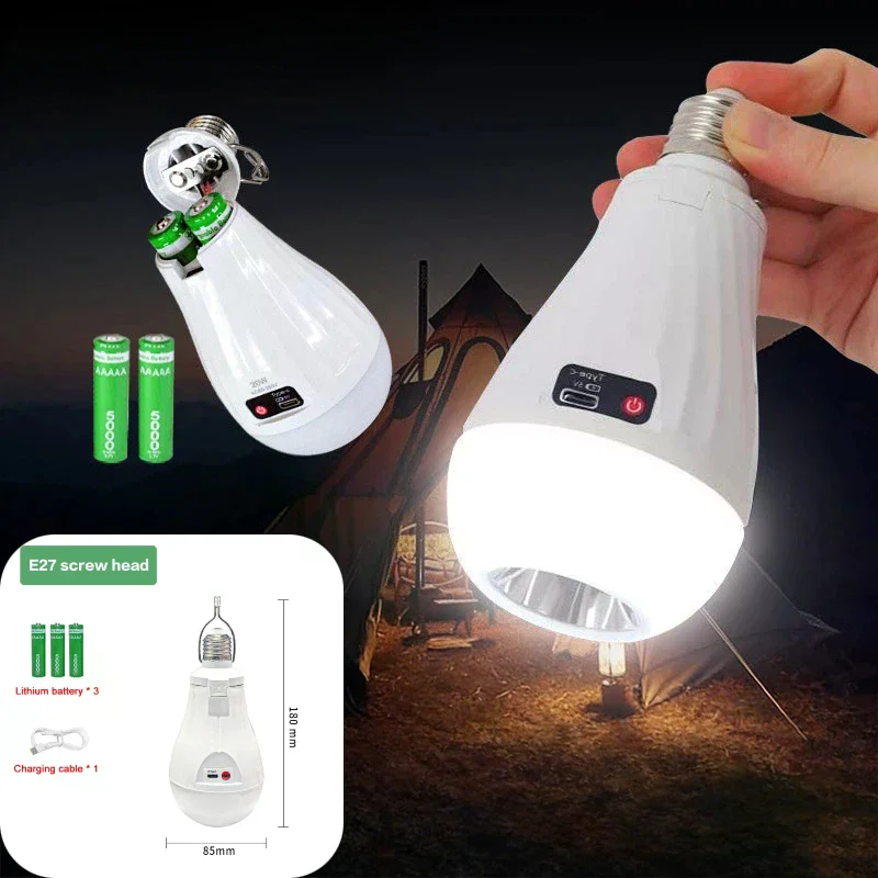 Portable 20W 30W Emergency Bulb Courtyard Outdoor Bulb Power Failure Emergency Flicker-Free LED Bulb Light
