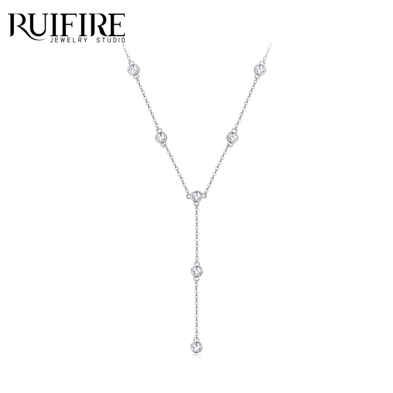 

RUIFIRE S925 Sterling Silver Moissanite Pendant Necklace Long Chain Drop For Women Anniversary Birthday Fine Jewelry Gifts GRA