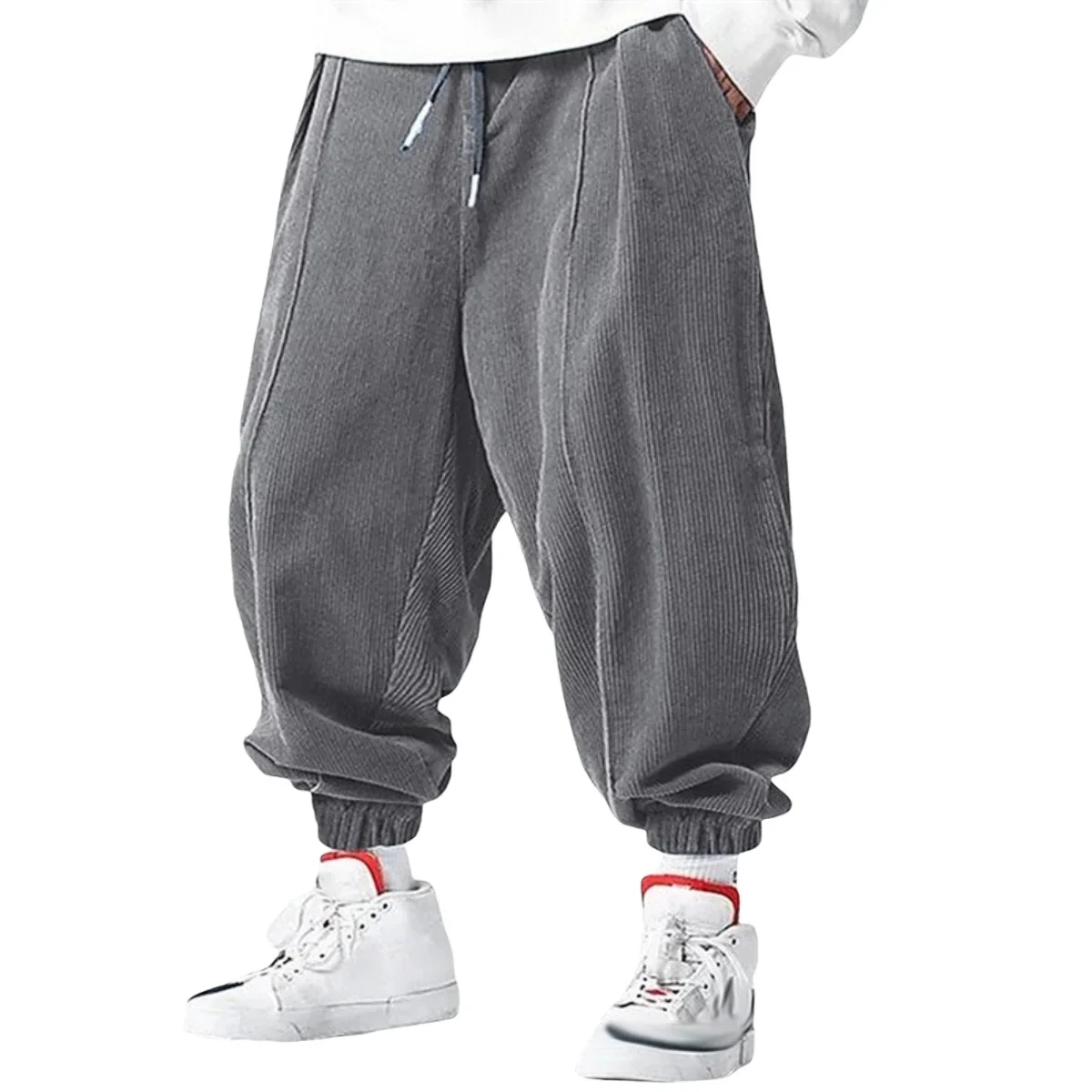 

New autumn men's casual loose drawstring pants - Fashionable high-end hip-hop style premium corduroy casual pants