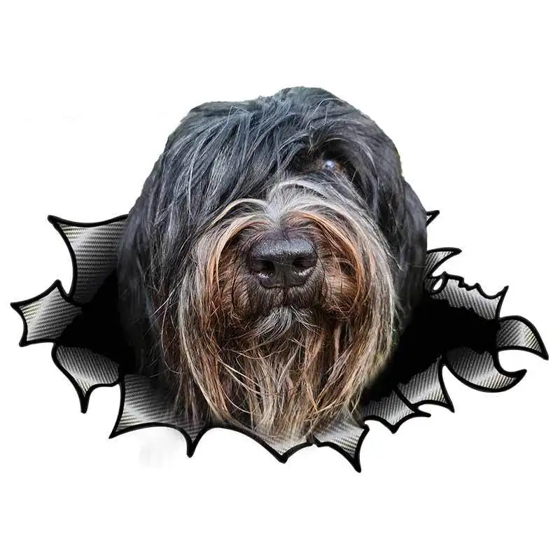 Car Body Sticker Schapendoes Dog Torn Metal Decal 3D Reflective Sticker Car Wrap Dutch Sheepdog Decal  17cm