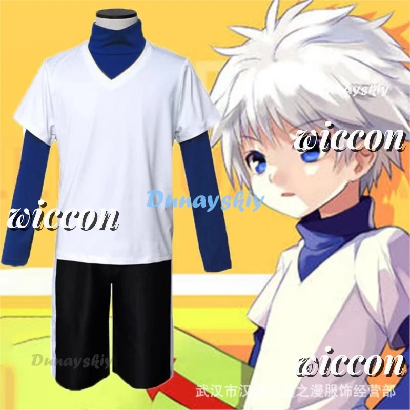 Killua Zoldyck Cosplay Costume × X Hantaa Kirua Zaoldyeck T shirt Full Set Wig Halloween Xmas New