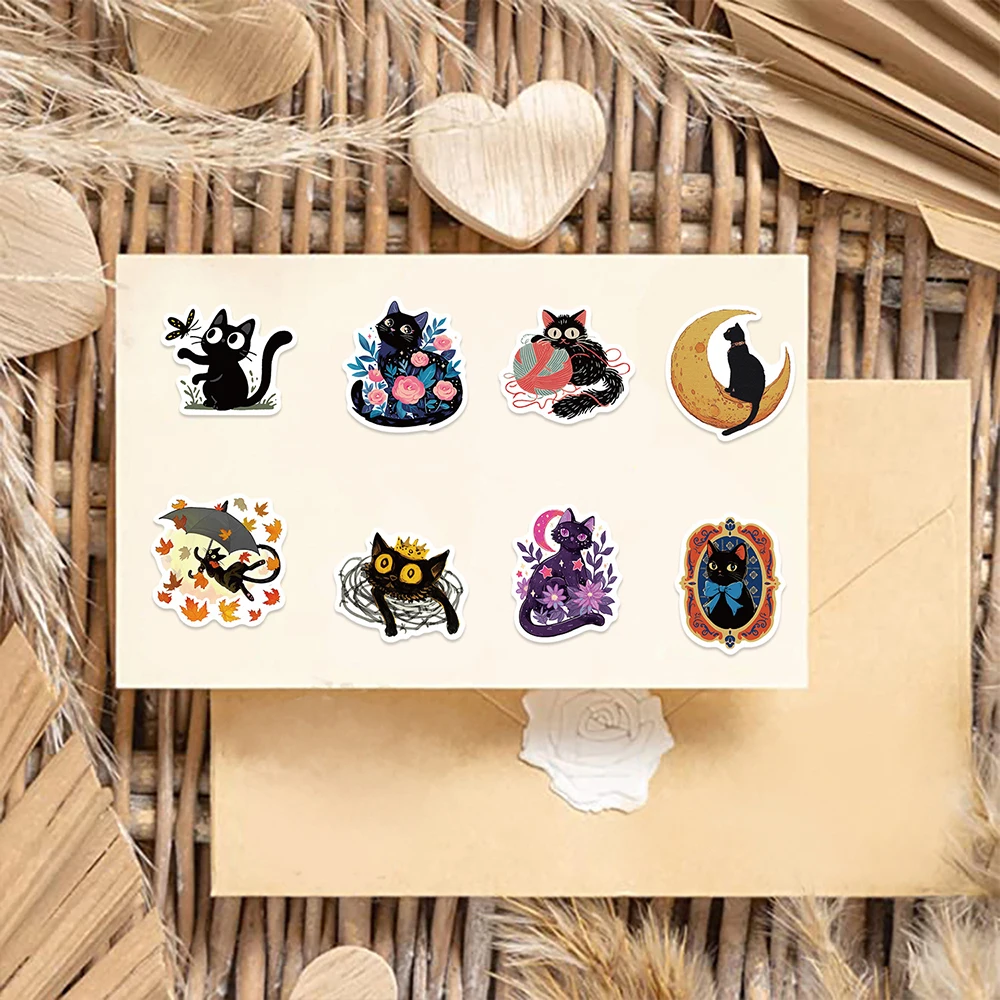 10/30/50PCS Cute Art Black Cat Cartoon Graffiti Stickers Aesthetic DIY Guitar Luggage Phone Suitcase Fun Sticker for Kid Gift