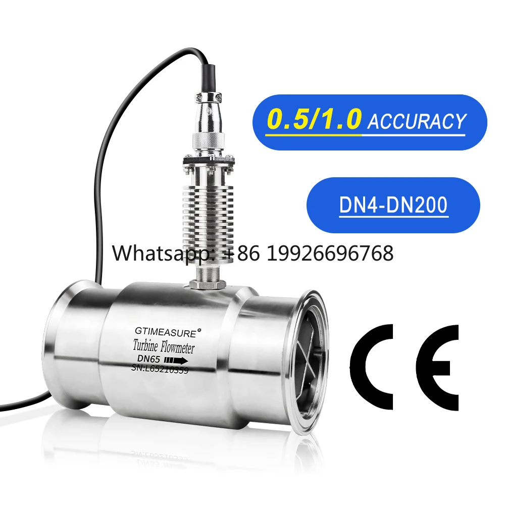 

SS304 316 0.5% High Precision 150 Degree Turbine Flow Meter Clamp Water Oil Liquid Flowmeter Pulse Output