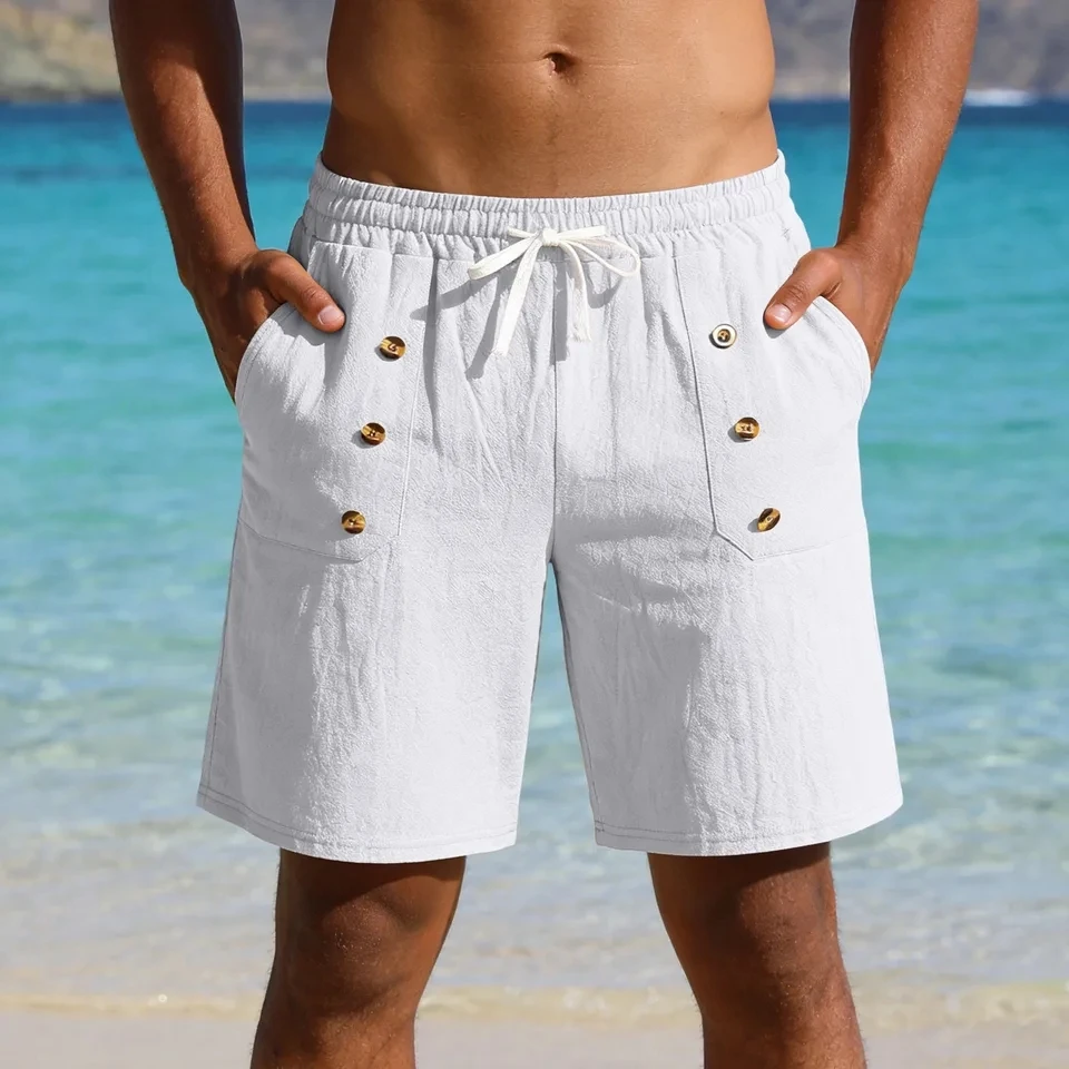 

2026 New Men's Cotton Linen Beach Shorts Summer Breathable Comfortable Straight Short Trousers Hawaiian Holiday Mens Pants