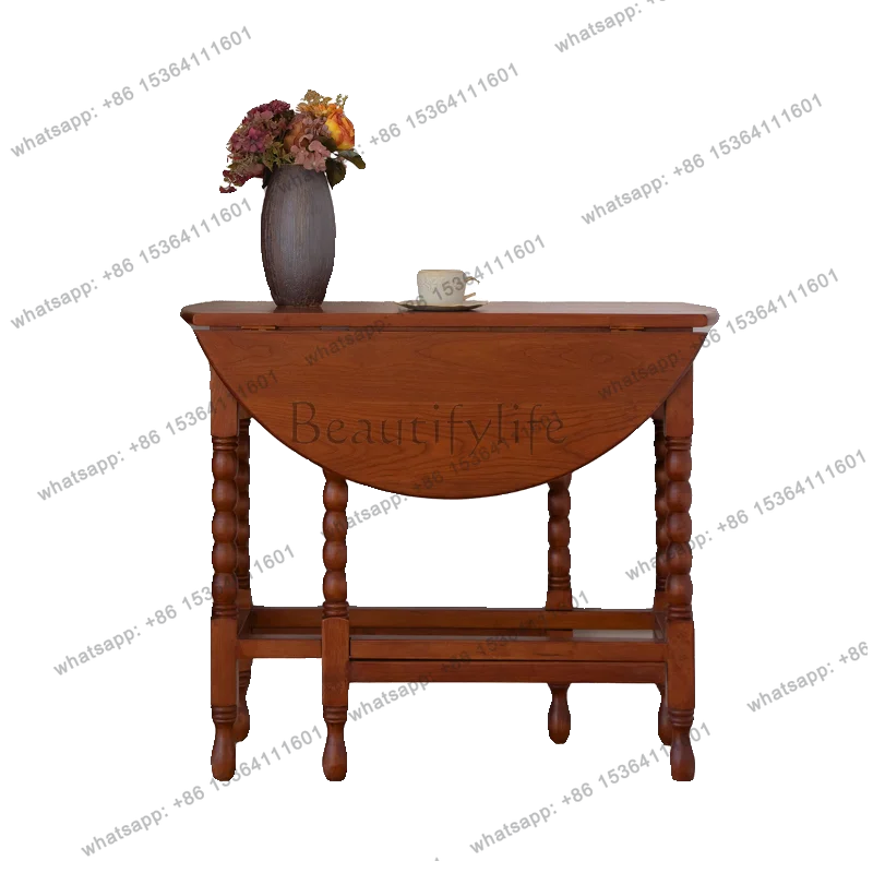 All solid wood dining table invisible foldable round table cherry wood French vintage color vintage style