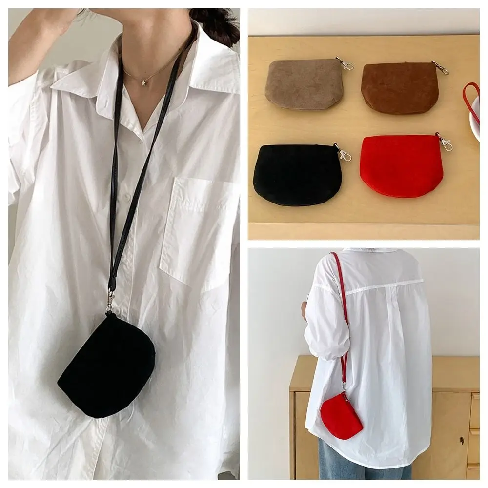 

PU Leather Suede Coin Purse Hanging Neck Lipstick Earphone Pouch Mini Storage Bag Shoulder Bag Solid Color Pendant Accessories