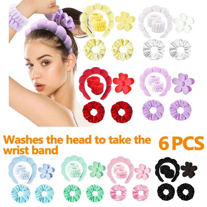 

Wrist Washband Sponge Headbands Spa Headband with Wristband Braided Hairbands Cute Makeup Face Wash Hair Bands Set